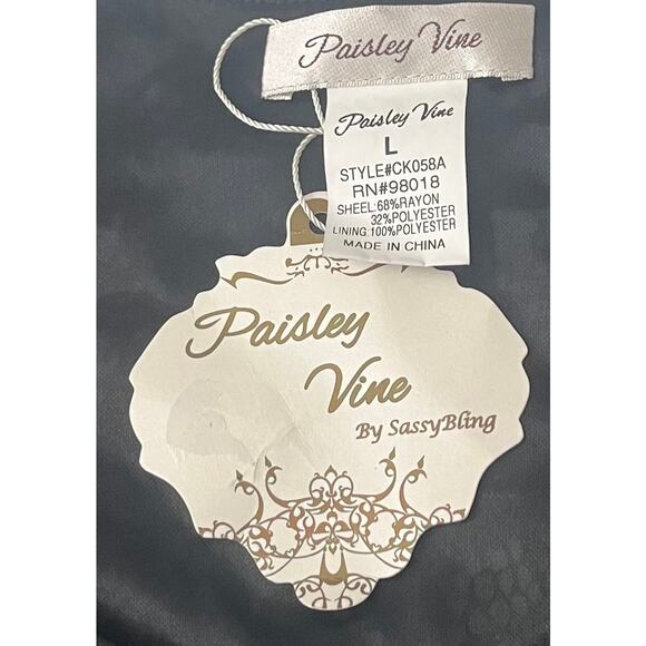 PAISLEY VINE LONG BELL SLV RND NECK MIDI WAIST DRESS, WOMEN-L-BLACK-LACE RUFFLES - Picture 11 of 12